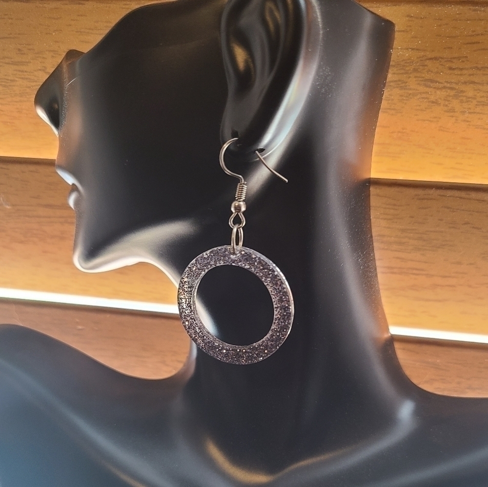 EPOXY Black Glitter Hoop Earrings